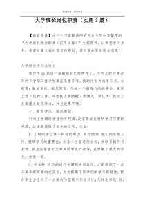 大学班长岗位职责（实用3篇）