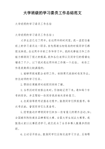 大学班级的学习委员工作总结范文