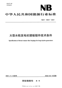 NBT 10831-2021 大型水轮发电机镜板锻件技术条件 