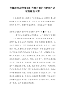 发挥政治功能和组织力等方面的问题和不足范例精选5篇