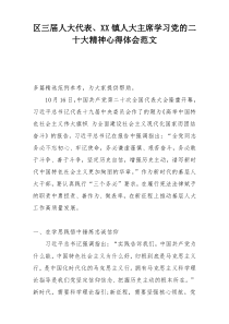 区三届人大代表、XX镇人大主席学习党的二十大精神心得体会范文