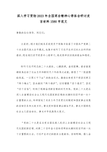 深入学习贯彻2023年全国两会精神心得体会研讨发言材料1580字范文