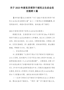 关于2023年度党员领导干部民主生活会发言提纲3篇