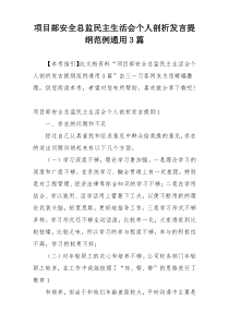 项目部安全总监民主生活会个人剖析发言提纲范例通用3篇