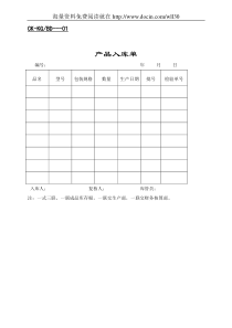 财务表格- 产品入库单