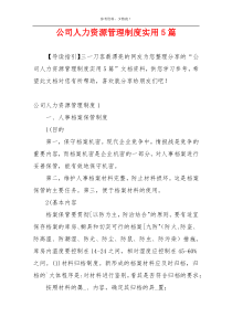 公司人力资源管理制度实用5篇