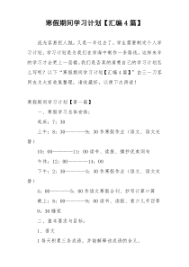 寒假期间学习计划【汇编4篇】