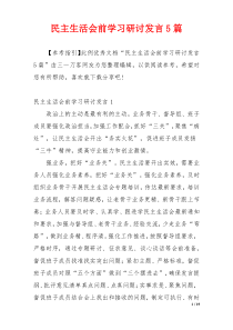 民主生活会前学习研讨发言5篇