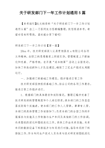 关于研发部门下一年工作计划通用5篇