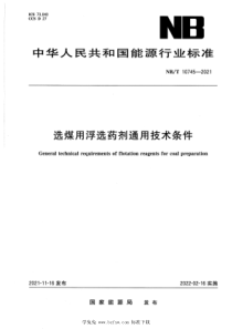 NBT 10745-2021 选煤用浮选药剂通用技术条件 