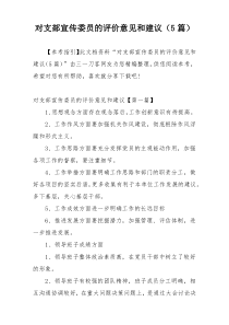 对支部宣传委员的评价意见和建议（5篇）