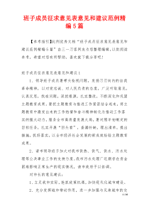 班子成员征求意见表意见和建议范例精编5篇