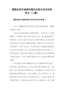 围绕改革开放新时期历史研讨发言材料范文（三篇）