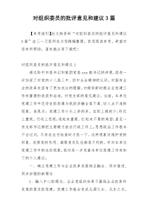 对组织委员的批评意见和建议3篇