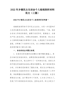 2022年乡镇民主生活会个人检视剖析材料范文（三篇）