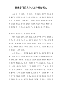 班级学习委员个人工作总结范文