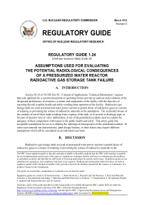 RG1.024 PWR放射气体贮存箱失效的潜在放射性后果评估 1972