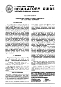 RG1.043 低合金钢部件的不锈钢堆焊控制 1973 