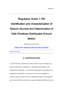 RG1.165 地震源的识别及其特性以及安全停堆地震地震动的确定 1997