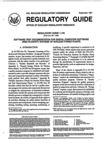 RG1.170 核电厂安全系统中使用的数字计算机软件的软件试验文档 1997