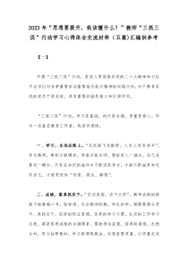 2023年“思想要提升，我该懂什么？”教师“三抓三促”行动学习心得体会交流材料（五篇)汇编供参考