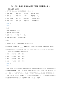 20212022学年沈阳市实验学校九年级上学期期中语文试题解析