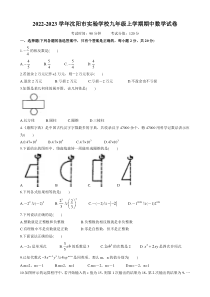 20222023学年沈阳市实验学校九年级上学期期中数学试卷