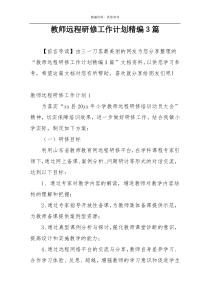 教师远程研修工作计划精编3篇