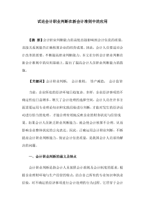 试论会计职业判断在新会计准则中的应用