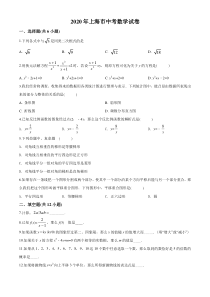 2020年上海市中考数学试卷及答案