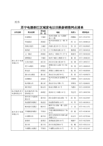 苏宁电器浙江区域家电以旧换新销售网点清单