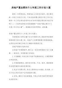 房地产置业顾问个人年度工作计划5篇