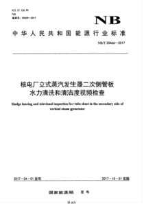 NBT 20466-2017 核电厂立式蒸汽发生器二次侧管板水力清洗和清洁度视频检查 