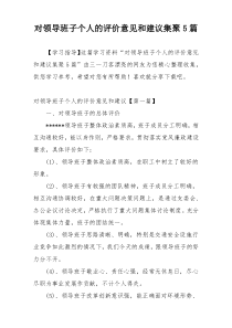 对领导班子个人的评价意见和建议集聚5篇