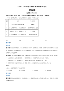 精品解析：2022年山东省聊城市中考生物真题（解析版）