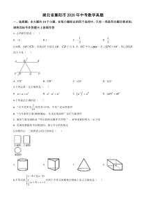 精品解析：湖北省襄阳市2020年中考数学试题（原卷版）