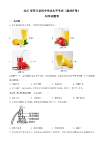 精品解析：浙江省温州市2020年中考科学试题（原卷版）