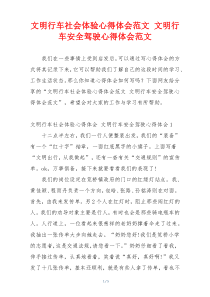 文明行车社会体验心得体会范文 文明行车安全驾驶心得体会范文