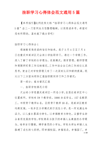 挂职学习心得体会范文通用5篇