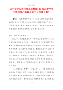 二中全会心得体会范文精编 19届二中全会主要精神心得体会范文（精编5篇）