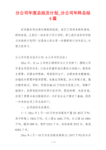 分公司年度总结及计划_分公司年终总结4篇