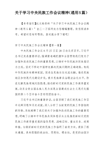 关于学习中央民族工作会议精神（通用5篇）