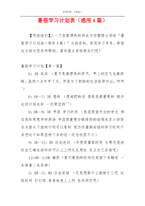 暑假学习计划表（通用4篇）