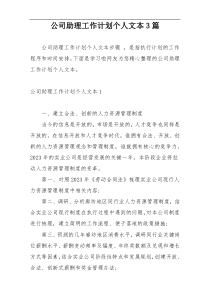 公司助理工作计划个人文本3篇