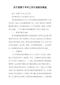 关于招商下半年工作计划前言推选