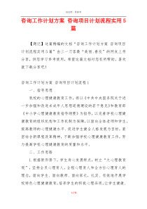 咨询工作计划方案 咨询项目计划流程实用5篇