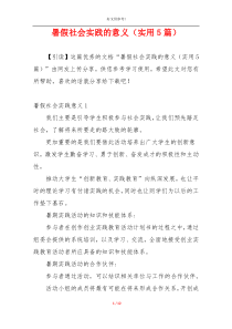 暑假社会实践的意义（实用5篇）