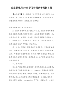 应急管理局2023学习计划参考范例3篇