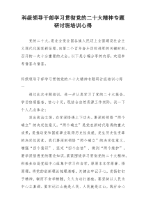 科级领导干部学习贯彻党的二十大精神专题研讨班培训心得