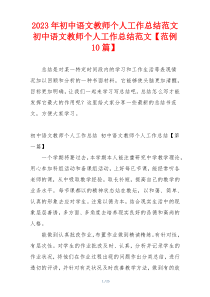 2023年初中语文教师个人工作总结范文 初中语文教师个人工作总结范文【范例10篇】